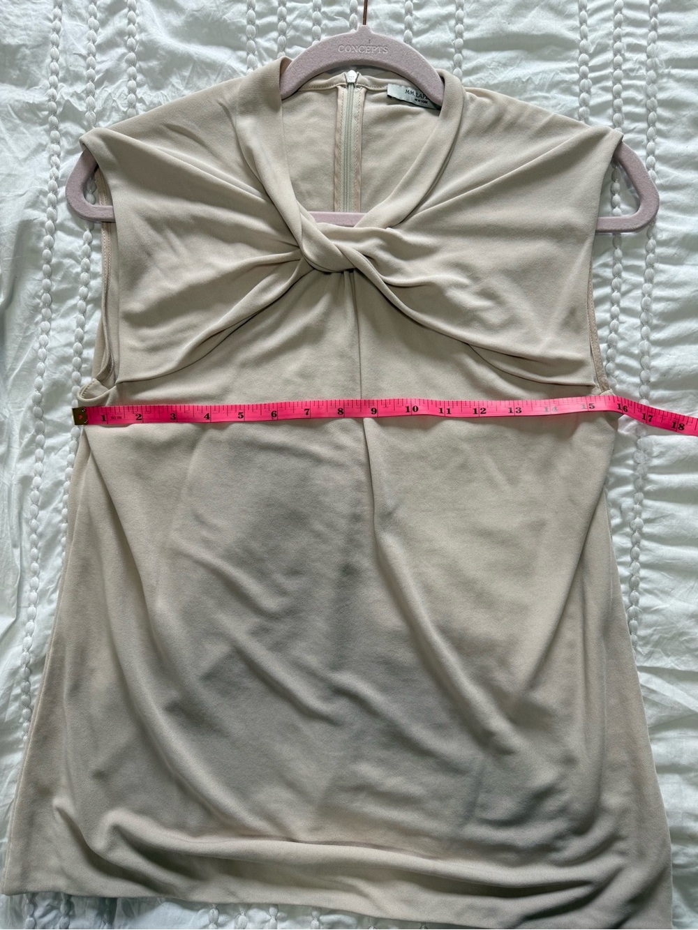MM.LaFleur Twist Neck Sleeveless Top Beige Cream Draped Knit Blouse top size M - Picture 6 of 7